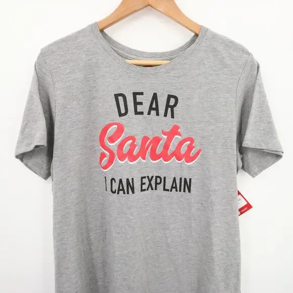 Christmas T-Shirt Gray Dear Santa I Can Explain Funny Ugly Sweater Holiday Time - Picture 2 of 10